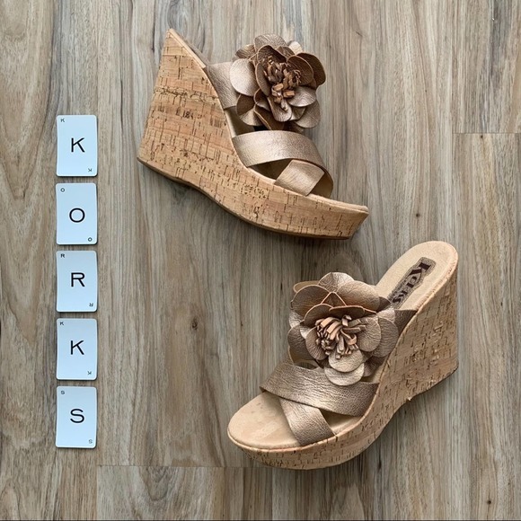 KorkEase Shoes Korks Kork Ease Platform Wedge Rose Gold Flower